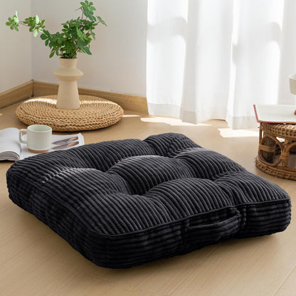 HIGOGOGO Floor Pillow Cushion for Adults, Meditation Cushion Pillow, Large Square Floor Sitting, Tufted Corduroy Cover, for Tatami Living Room or Yoga, 22x22 Inch, Dark Grey