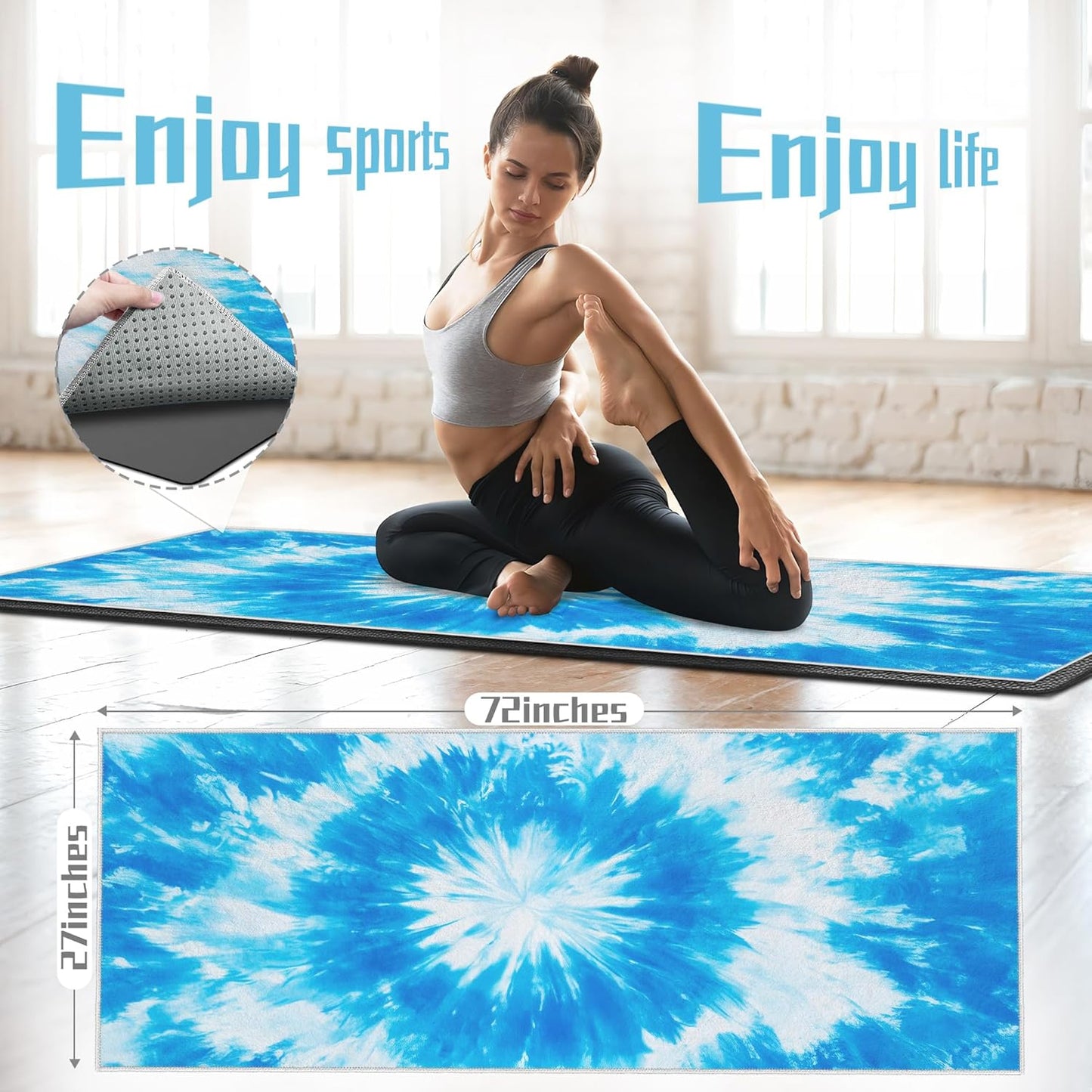 Yoga Mat Towel,Hot Yoga Towel High-Definition Pattern,Machine Washable with Ultra-Absorbent Yoga Towels for Hot Yoga Non Slip for Fitness,Exercise,Pilates,72 x 27 in,Pink and Green Gradient