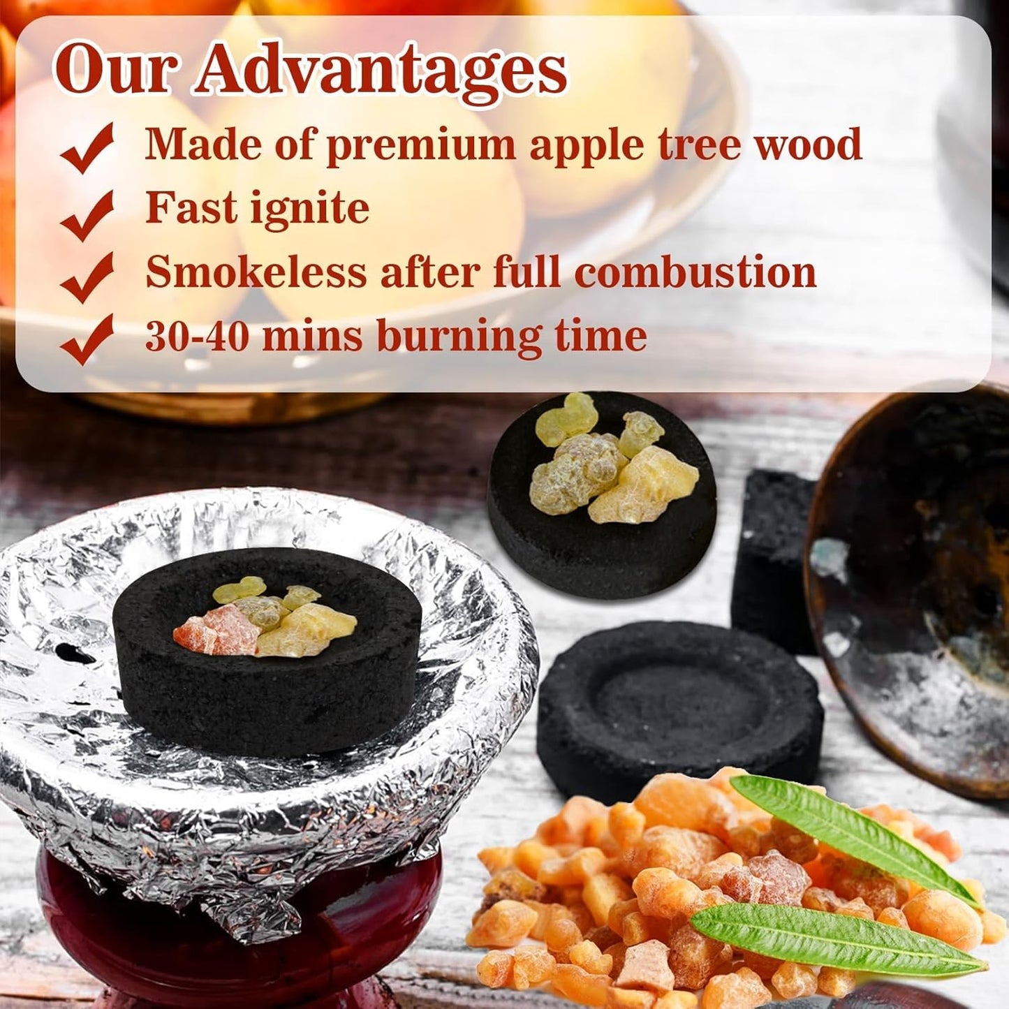 MAQIHAN 50PCS Incense Charcoal Briquettes - Charcoal Tablets Incense Burner Charcoal Burning Discs Resin Burner Grilling Quick Light Natural Charcoal Bulk Instant Fire Coals Supplies