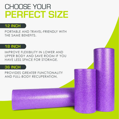 ProsourceFit High Density Foam Rollers 12 - inches long, Firm Full Body Athletic Massage Tool for Back Stretching, Yoga, Pilates, Post Workout Muscle Recuperation, Black