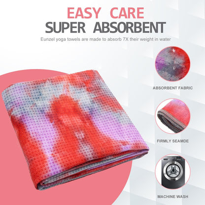 Eunzel Yoga Towel,Hot Yoga Mat Towel with Grip Dots Sweat Absorbent Non-Slip for Hot Yoga, Pilates and Workout 24" x72", Purple & Blue