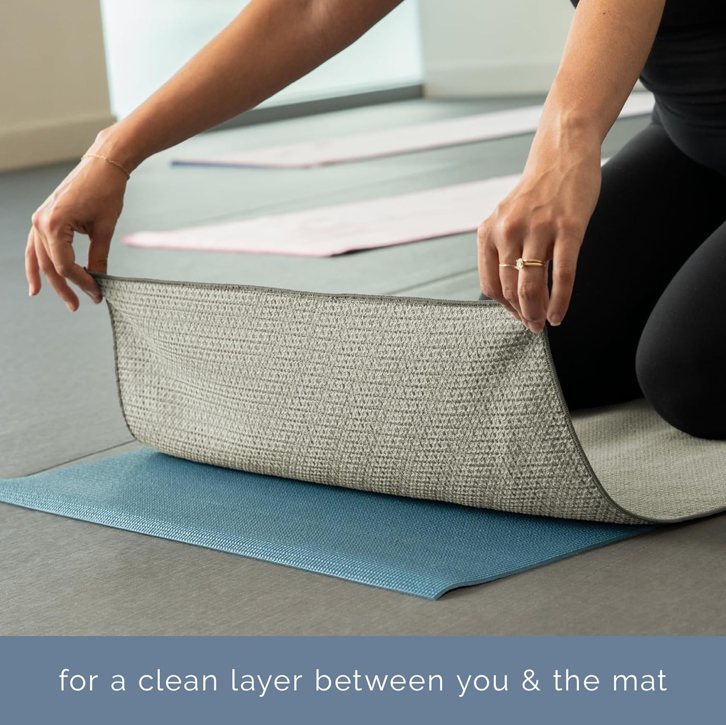 S&T INC. Aura Yoga Mat Towel with Non-Slip Grip, Enhanced Silicone Grip, Soft and Absorbent for Gym, Pilates, and Hot Yoga Mat, 2 Pack, 24 inches x 72 inches, 340GSM, Pink