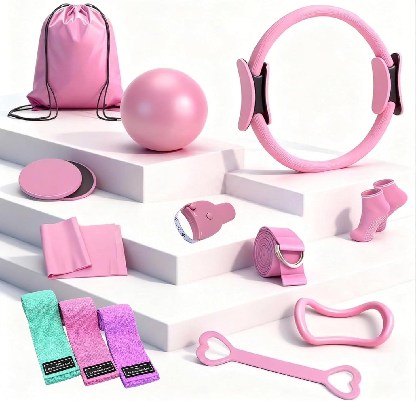 Home Pilates Kit for Women & Men | 15Pcs Better Me Pilates Kit with 14 Inches Pilates Ring and Ball Set, Resistance Bands, Core Sliders, Bag - Full Body Exercise Home Pilates Workout Kit