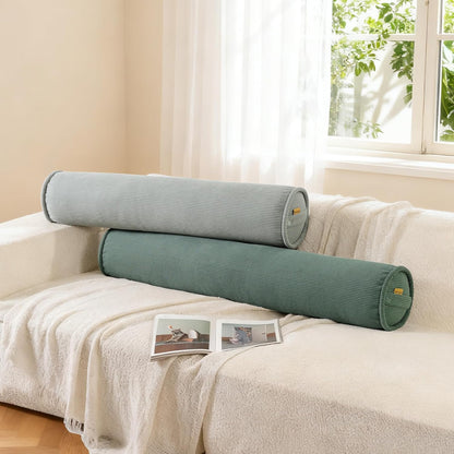Corduroy Body Pillow, Round Bolster Cylinder Pillow for Adults, Soft Long Support Pillow for Bed & Sofa, Removable Washable Cover,59 x 7.87 Inches,Peacock Blue