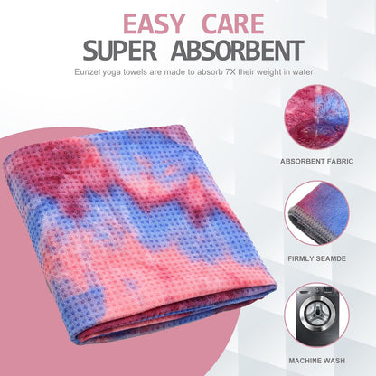 Eunzel Yoga Towel,Hot Yoga Mat Towel with Grip Dots Sweat Absorbent Non-Slip for Hot Yoga, Pilates and Workout 24" x72", Purple & Blue
