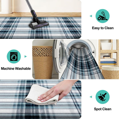 Runner Rug Washable 2x6 White Navy Blue Green Tartan Plaid Scottish Texture from Tartan Plaid Non-Slip Hallway Area Rug Indoor Outdoor Home Decor for Entryway Bathroom Kitchen Carpet Yoga Floor Mat
