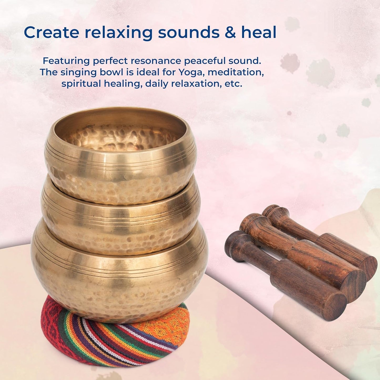 Tibetan Singing Bowl Set - Authentic Cuencos Tibetanos for Sound Healing, Meditation & Chakra Balancing - Includes Cushion, Mallet-Unique Spiritual Gifts for Women and Men (7 Chakra Hand Hammered Set)