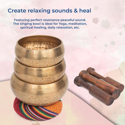 Tibetan Singing Bowl Set - Authentic Cuencos Tibetanos for Sound Healing, Meditation & Chakra Balancing - Includes Cushion, Mallet-Unique Spiritual Gifts for Women and Men (7 Chakra Hand Hammered Set)