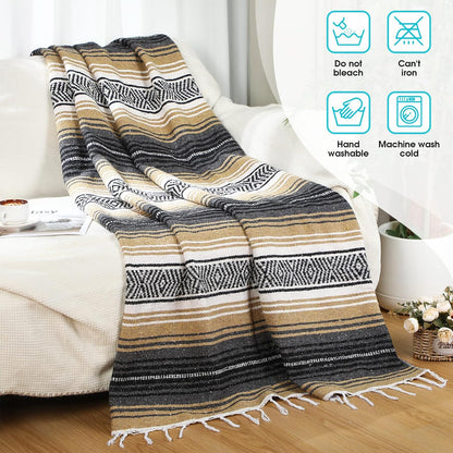 Oudain Mexican Blanket Woven Authentic Cotton Falsa Throw 45 x 70 Inch – Authentic Baja Serape Saddle Blanket Outdoor for Restorative Yoga, Beach, Picnic, Couch, Car Travel(Coastal Calm)