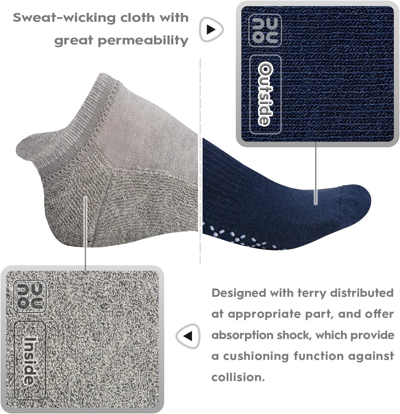 unenow Unisex Non Slip Grip Socks with Cushion for Yoga Pilates Barre Home & Hospital