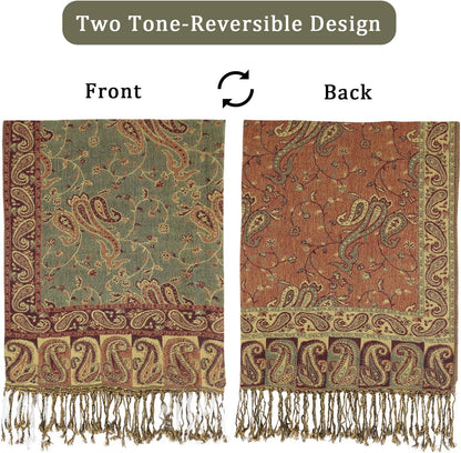 Ciormis Two Tone Silky Paisley Pashmina Shawl Scarf,Soft Women's Rave Jacquard Pashminas Wrap Scarves