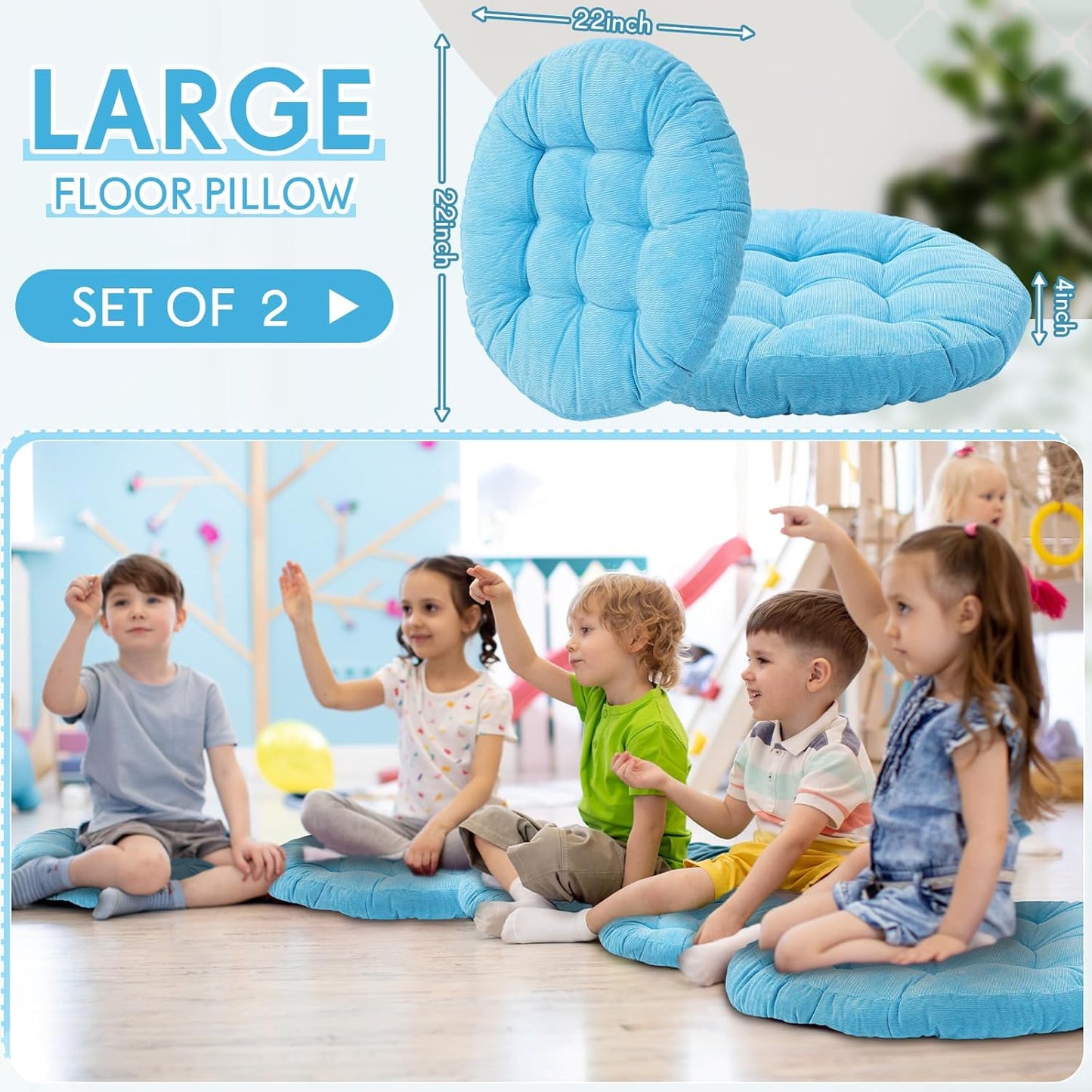 Jerify Floor Pillow Cushions Large Round Square Large Meditation Floor Pillow for Classroom Adult Meditation Picnic Party Seating Learning Daycare School(Square,Mixed Colors,4 Pcs)