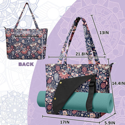 Yoga Bag for Women, Large Canvas Yoga Mat Tote Bag with Yoga Mat Carrier - Large Mat Pocket Fitness Tote for Pilates, Gym, Travel, Office & Beach