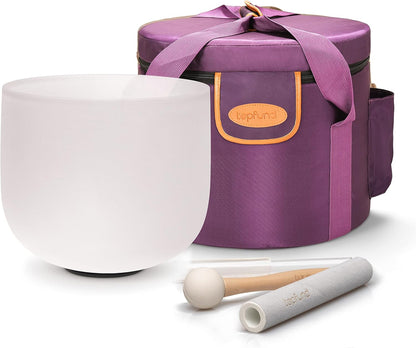 TOPFUND F Note Crystal Singing Bowl 10 inch Heart Chakra with Heavy Duty Carrying Case and Suede Mallet