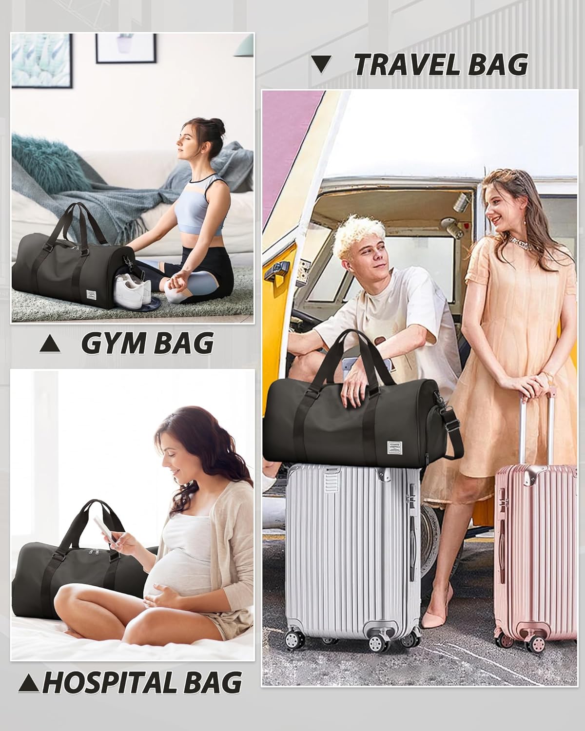 Gym Bag Womens Mens with Shoes Compartment and Wet Pocket Travel Duffel Bag for Women for Plane Sport Gym Tote Bags Swimming Yoga Waterproof Weekend Overnight Carry on Bag Hospital Holdalls - Colors B