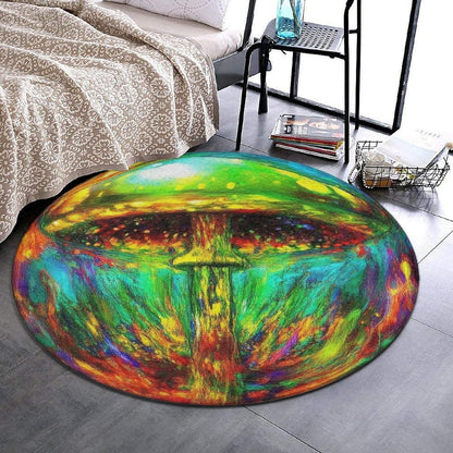 Machine Washable Modern Round Area Rug, Room Sofa Yoga Soft Round Carpet, Home Decor Non Slip Kitchen Office Circle Rug Trippy Rainbow Mushroom Tie Dye Art, 60inch