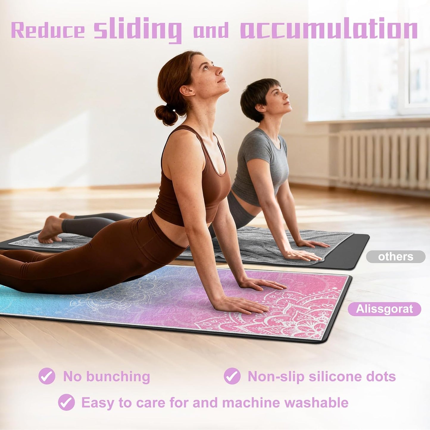 Yoga Towel,Absorbent Yoga Mat Towel for Hot Yoga Non Slip,Stylish Prints,Ideal for Workouts,Hot Yoga,Bikram,Pilates Equipment,72 x 27 in,Gradient Mandala