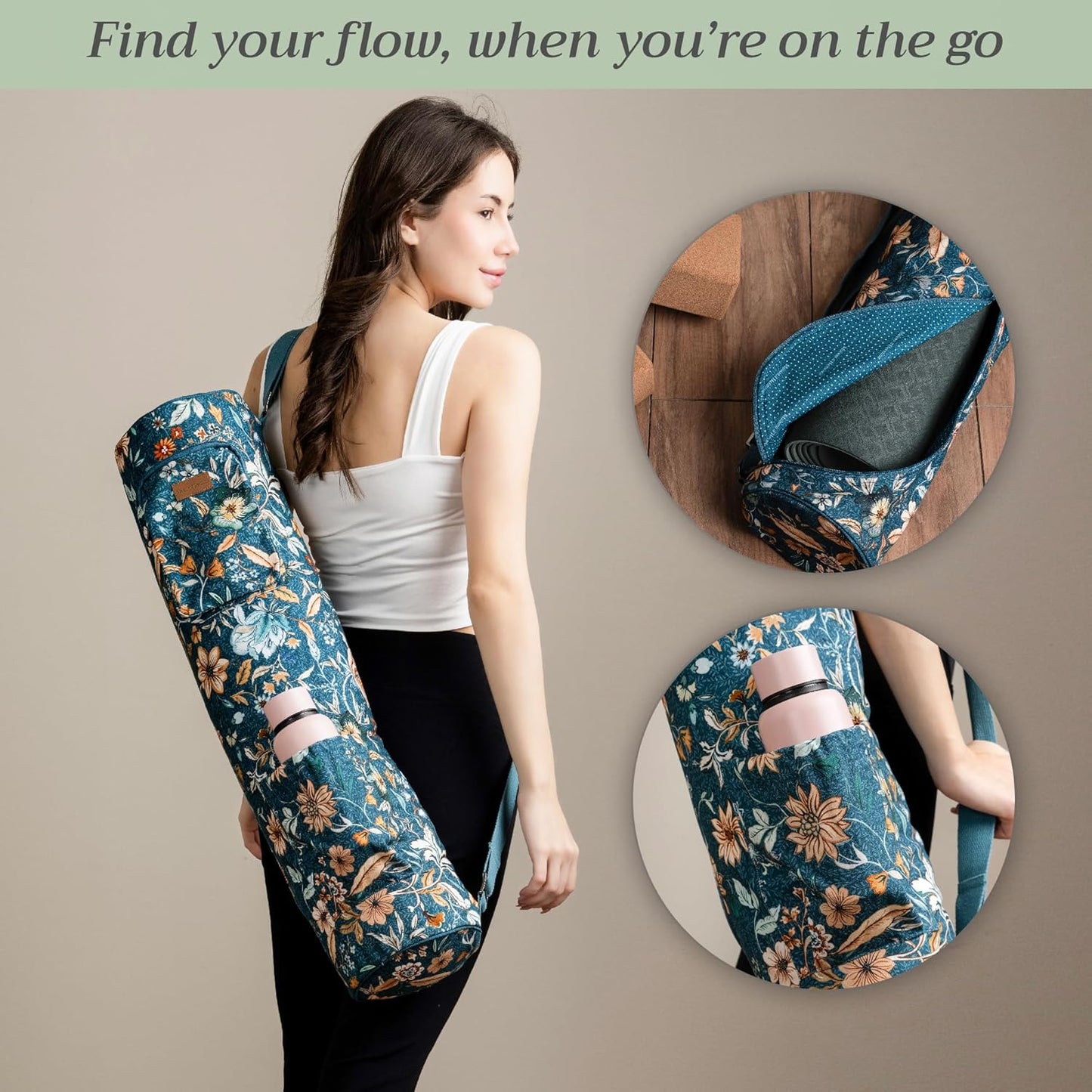 Maison d' Hermine Yoga Mat bag, Cylindrical bag for Woman&Men, yoga mat Bag &Adjustable shoulder straps Yoga Mat Carrier Bag with Drawstring Water Bottle Pocket and zipper pocket Easter Gifts