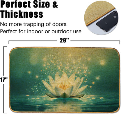 Doormat Yoga Frog Front Door Mat Indoor Outdoor Entrance,Pink Lotus Flower Door Mat Waterproof Low Profile All-Season,Easy Clean Patio Porch Entryway Floor Rug 17x29 Inch
