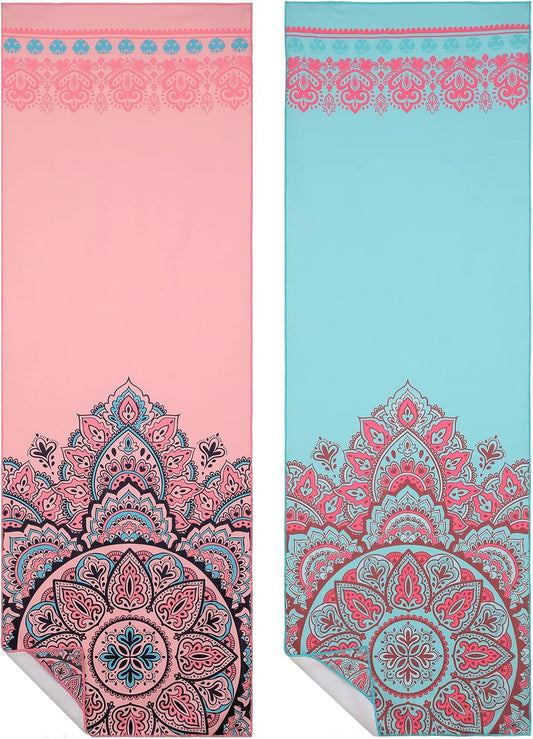 Tudomro 2 Pcs Yoga Towel, Non Slip Hot Yoga Mat Towel 73'' x 25'' Soft Sweat Absorbent Yoga Blanket Multicolor Yoga Accessories Workout Towel for Gym Bikram Pilates Yoga, Pink Blue