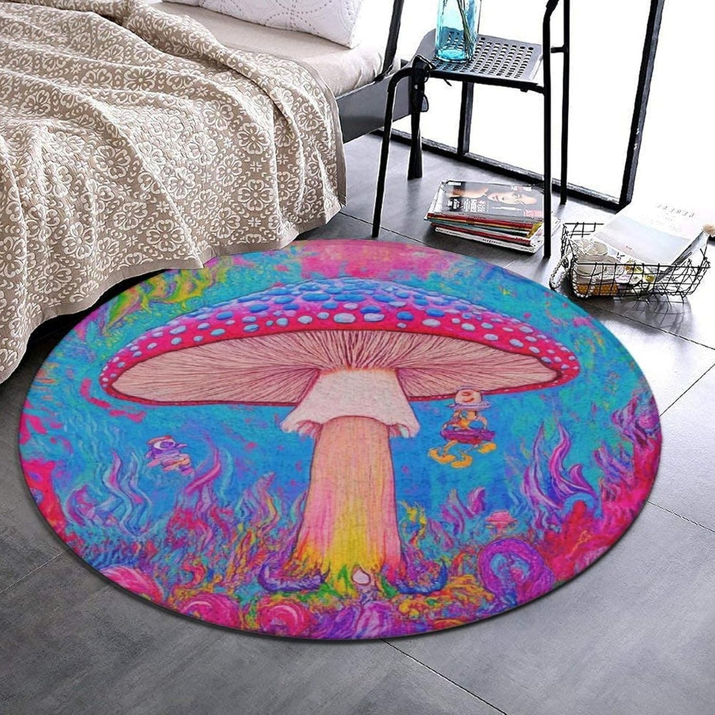 Home Decor Non Slip Kitchen Office Circle Rug, Machine Washable Modern Round Area Rug, Room Sofa Yoga Soft Round Carpet Purple Galaxy Trippy Space Astronaut Art, 36inch