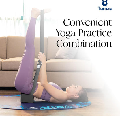 Tumaz Non-Slip Yoga Blocks 2-Pack - High Density/Lightweight EVA Foam & Natural Cork for Stability, Premium Set with E-Book Included