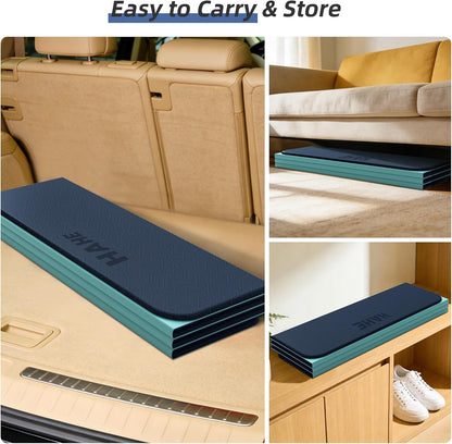 HAHE Foldable Yoga Exercise Mat, 74"Lx32"Wx1/3"Thick, TPE Multi-purpose Workout Mats with Non-slip Surface, Portable for Yoga/Pilates/Studio/Home Gym