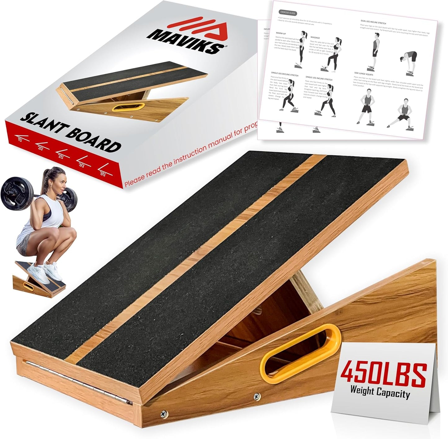 Professional Adjustable Calf Stretcher Slant Board for Squats for Ankle and Achilles Stretching, Posture Wooden Slant Board for Calf Stretching, Squat Wedge for Physical therapy & Exercise