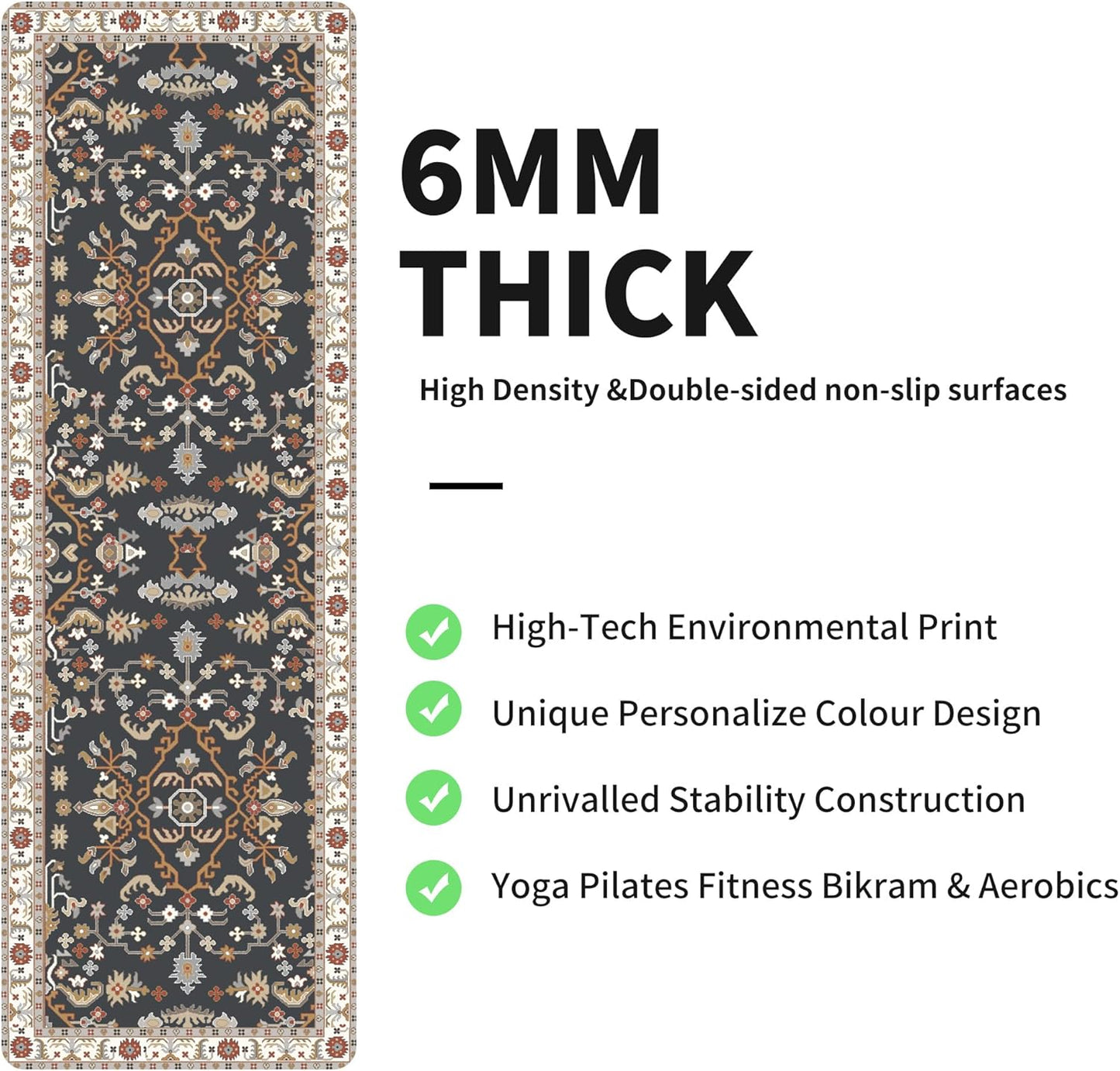 nuveti Yoga Mat Print Extra Thick TPE Non Slip Fitness Exercise Mat with Carrying Bag,72"x24" Extra Thick 6MM Exercise & Workout Mat for Yoga, Pilates Fitness and Floor Exercises - Colors B