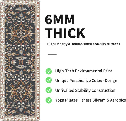 nuveti Yoga Mat Print Extra Thick TPE Non Slip Fitness Exercise Mat with Carrying Bag,72"x24" Extra Thick 6MM Exercise & Workout Mat for Yoga, Pilates Fitness and Floor Exercises - Colors B