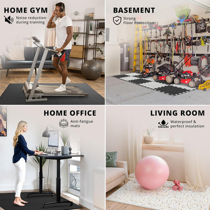 bemaxx Gym Mats Set - 18 pcs EVA Interlocking Foam Floor Tiles (12.6"x12.6"x0.4") 18sqft Protective Gym Flooring Sports Home Workout Exercise Mats Puzzle Garage Fitness Play-Room Pool Treadmill Bike