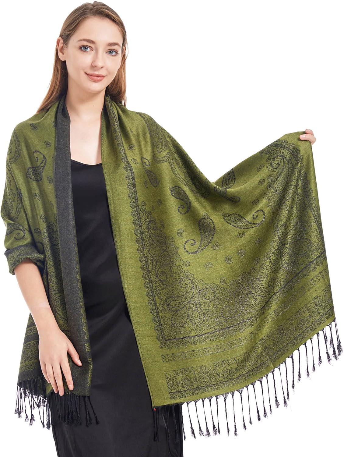 Ciormis Two Tone Silky Paisley Pashmina Shawl Scarf,Soft Women's Rave Jacquard Pashminas Wrap Scarves