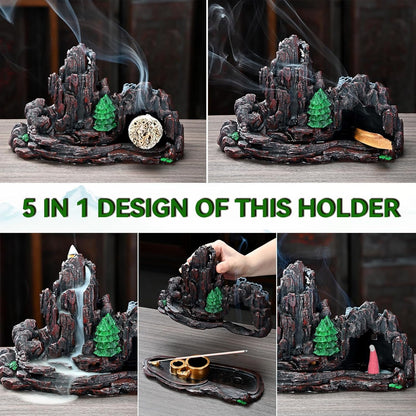 Mountain Waterfall Incense Burner，Backfall Incense Holder River, Incense Falls Meditation Decor for Room with Upgrade Incense Cones and Accessories (Mountain)