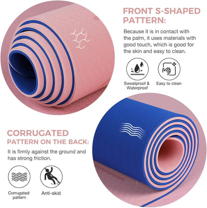 Gruper Yoga Mat Non Slip TPE Extra Wide Yoga Mat with Alignment Mark, 72"L x 32"W x 0.32"/0.24"Th (183cm x 80cm x 8mm/6mm), Anti-Tear Exercise Mat with Carrying Strap and Bag, Workout Mats for Yoga, Pilates