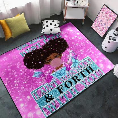 Black Girl Area Rug for Bedroom African Black Girls Floor Rugs for Living Room Playroom Cartoon Art Home Decor Soft Yoga Mats for Women Afro Purple 47" x 31" (2.7 x 3 Feet)