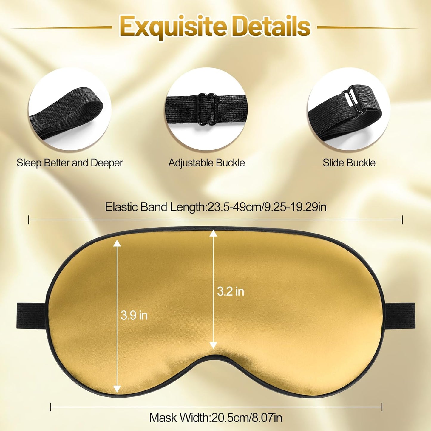 Sleep Mask, Silk Eye Mask for Sleeping with Adjustable Strap, Satin Blackout Sleeping Eye Mask for Men&Women, Comfortable Blindfold Eyeshade for Night Sleep(Black)