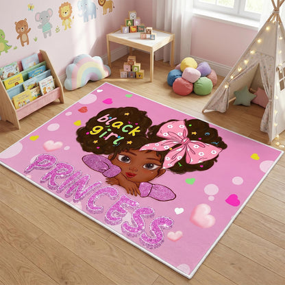 Black Girl Area Rug for Bedroom African American Rugs for Room Princess Carpet Kids Rugs for Bedroom African Girls Carpet for Living Room Teen Girls Yoga Mats, Pink, 4'×5'