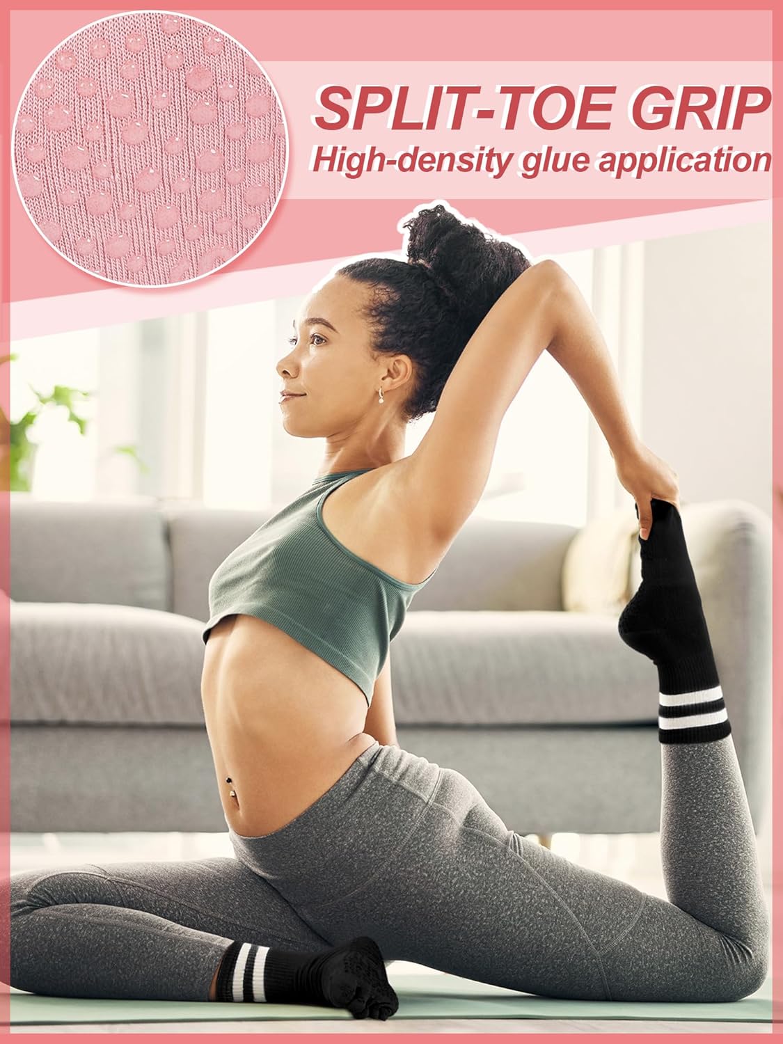 Fourluoo 6 Pairs Women Toe Socks Non Slip Yoga Socks with Grip Men Pilates Toe Socks for Dance Gym