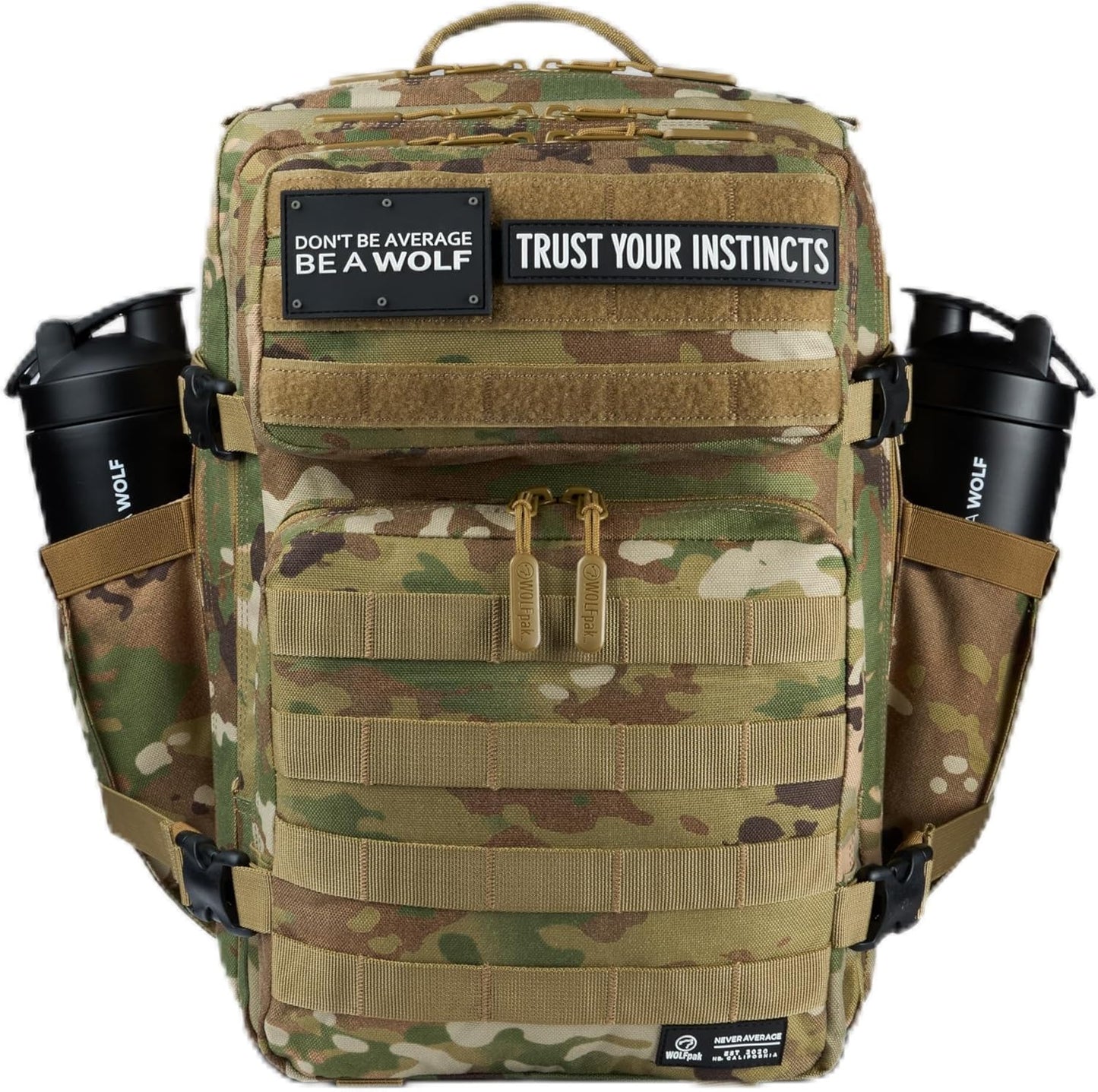 WOLFpak 35L Tactical Gym Backpack (Alpha Black) Durable 1000D Waterproof Oxford Material with MOLLE Webbing, Laptop Pocket & Dual Cup Holders, Durable Fitness/Travel/Military Daypack