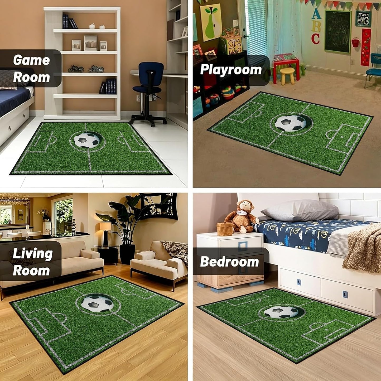 Sports Field Area Rug,5x7ft, Soccer Field Chalked Blackboard Football Stadium Board Painted Non-Slip Soft Carpet Floor Mat Indoor Living Room Bedroom Rugs Yoga Mat Home Decor