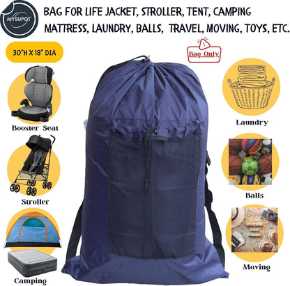 BLACK (Large 36"x24"x6") Beach Chair Bag. For Tent, Camping Mattress, Recliner, Dog Bed, Director & Lounge Chair, Booster Seat, Laundry. Light Duty 420D Polyester w/Adjustable Straps.