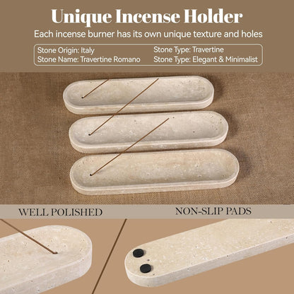 Koville Natural Marble Incense Holder, Incense Holder for Sticks with 9 Holes, Handmade Incense Burner Ash Catcher for Meditation Yoga SPA, Balsam Fir/Palo Santo/Sage/Cone (RoyalBeige)