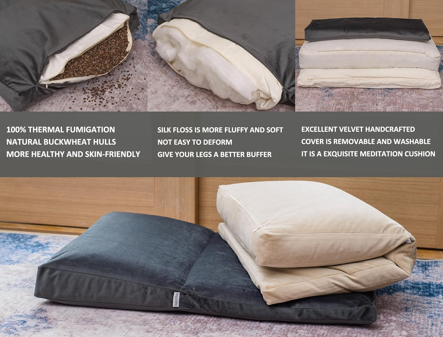 Meditation Cushion,Velvet Meditation Pillow and Zabuton 2-in-1 Portable Design(50 * 70CM). (Dark Gray, Service H：9cm)