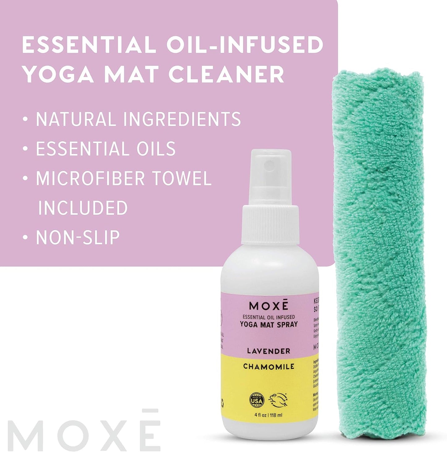 MOXE Yoga Mat Cleaner, Green America Certified, Rosemary and Lemon Essential Oils, Safe for All Mats and Exercise Equipment, 4 Oz (1 Pack)