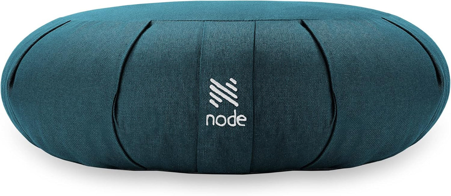 Zafu Meditation Cushion, 15" Round Buckwheat Yoga Pillow with Organic Cotton Cover - Teal