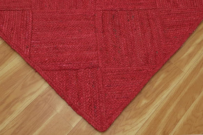 Hand Braided Jute 4 Ft Square Kilim Rug Flatweave Pink Geometric Pattern Jute Sisal Rug, Thick 0.27 Inch Indoor Outdoor Carpet for Kitchen, Bedside, Yoga Mat - Colors A