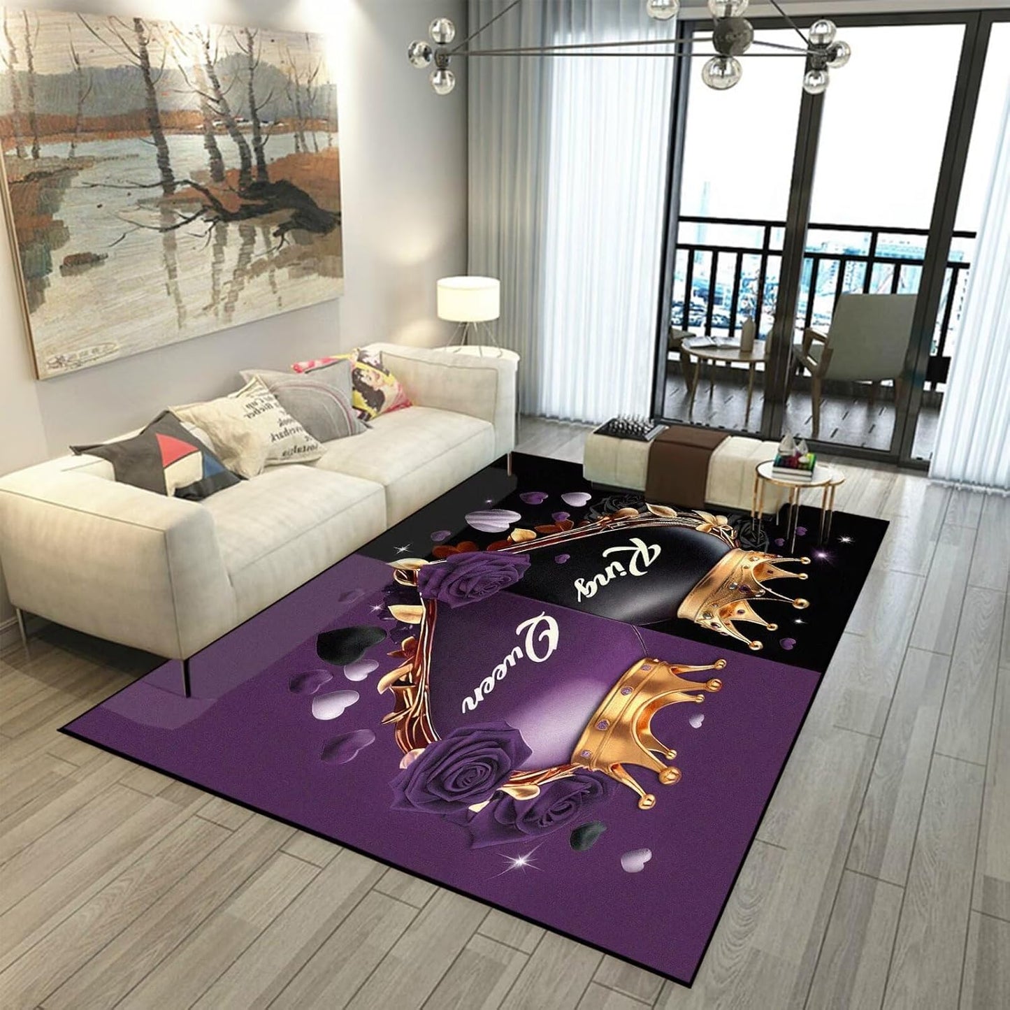 5' X 7' Queen and King Rug Black Grey Area Rugs Dining Living Room Bedroom Kitchen Office Yoga Room Washable Floor Mat Doormats Throw Rug Carpet Room Decor