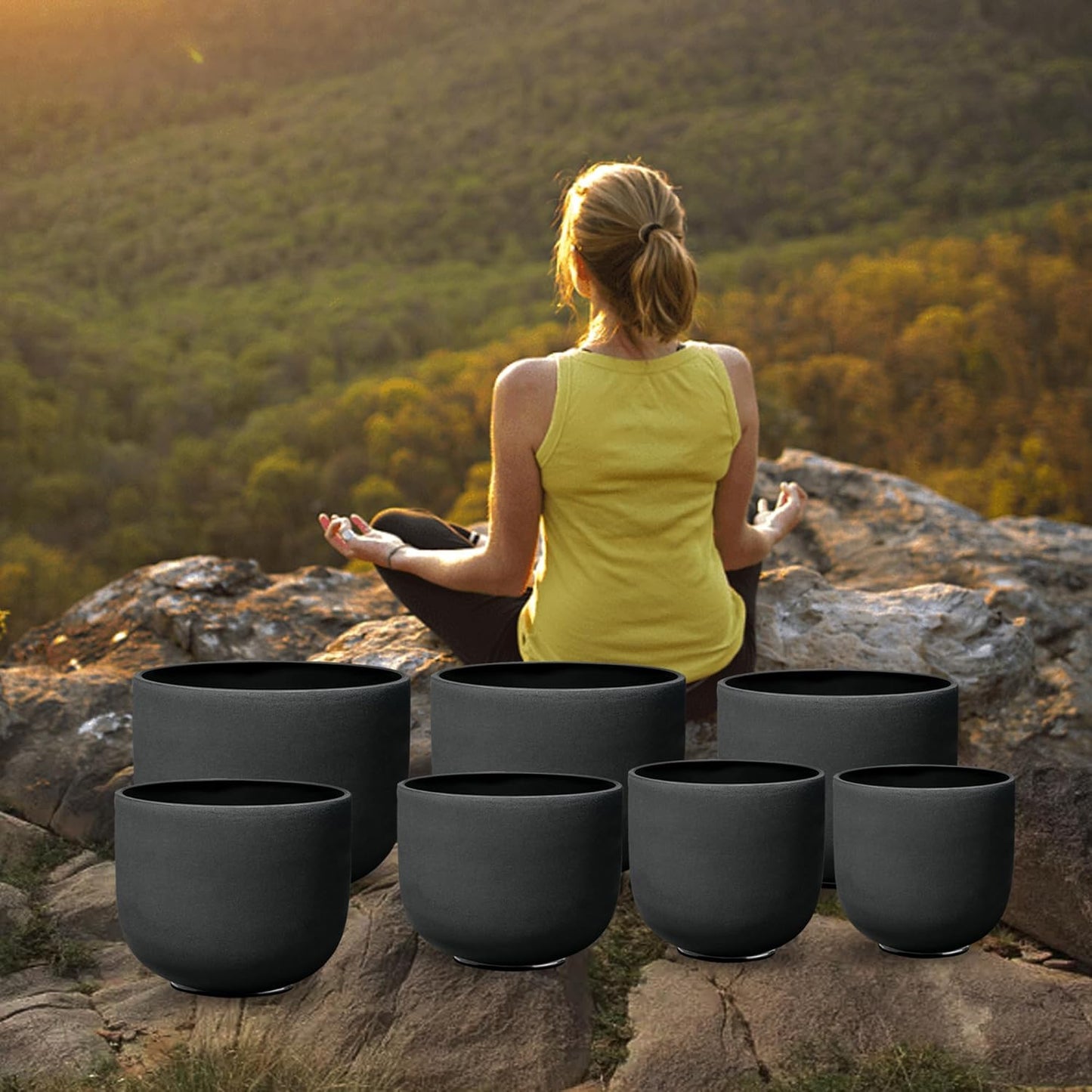 Ryan Dvan 432Hz 7"-12" Set of 7 Crystal Singing Bowl Set ¨C Gradient Color Quartz Bowls for Chakra Healing, Meditation, Sound Bath & Yoga.Sound Therapy Tools with Suede Mallets & O-Rings.