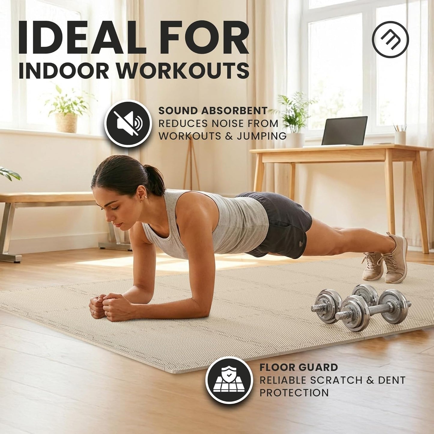 bemaxx Gym Mats Set - 18 pcs EVA Interlocking Foam Floor Tiles (12.6"x12.6"x0.4") 18sqft Protective Gym Flooring Sports Home Workout Exercise Mats Puzzle Garage Fitness Play-Room Pool Treadmill Bike