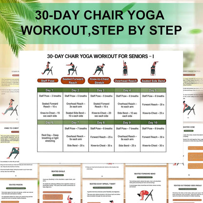 Chair Yoga for Seniors Over 60 Book & Chart – 30-Day Challenge, Gentle Seated Yoga Guide, Chair Yoga for Weight Loss & Flexibility, Senior Chair Exercises for Women & Men